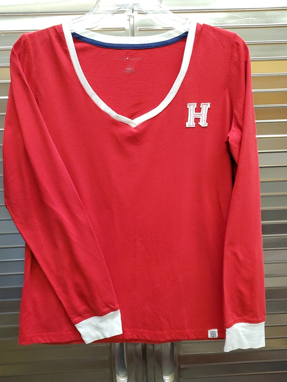 Vintage Tommy Hilfiger Red and White Long Sleeve T Shirt